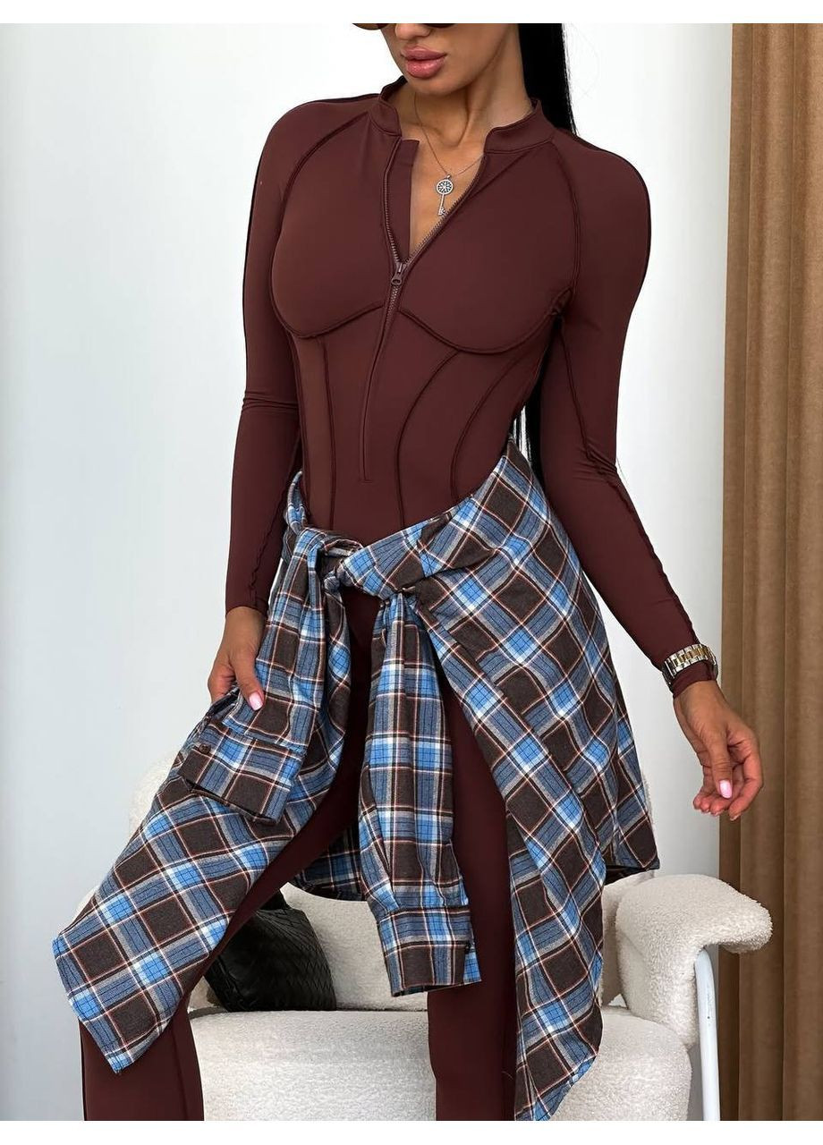 Жіночий комбінезон з відкритою спиною MonCher комбінезон-брюки темно-коричневий спортивний