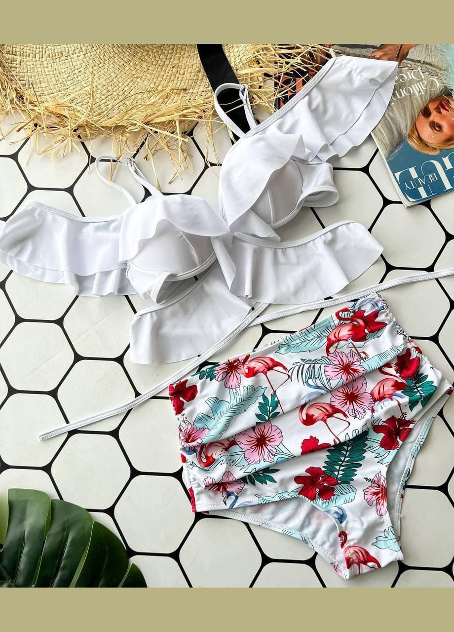 Білий літній купальник sw1372 ( рюша білий) роздільний Ghazel