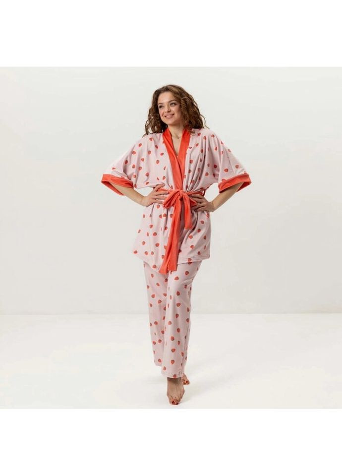 Комбинированная всесезон комплект женский из плюшевого велюра штаны и халат клубничка 3440_s 16043 s FlexDress