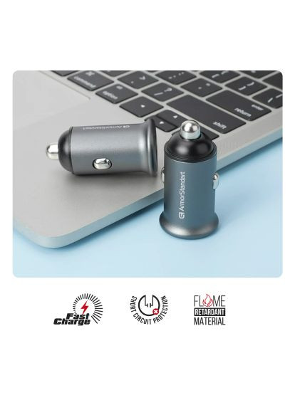 Зарядний пристрій (ARM82459) ArmorStandart 2xUSB QC3.0 Grey + cable USB-C (369879374)