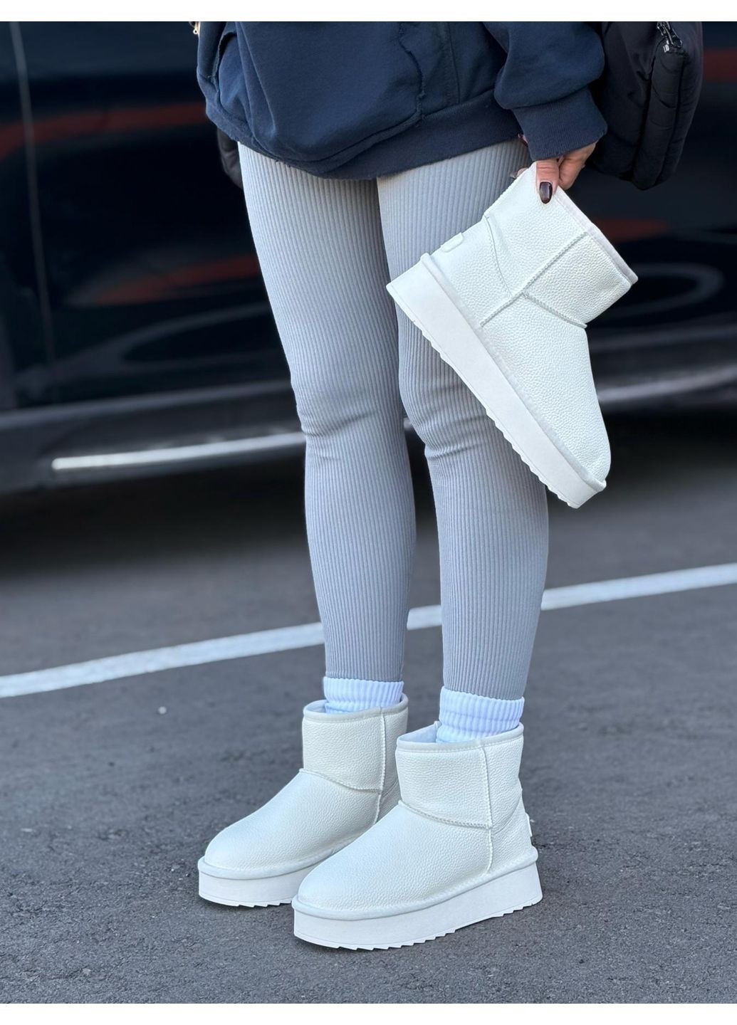 Женские угги тёплые натуральная кожа на меху зимние высокая подошва молочные No Brand (367954630)