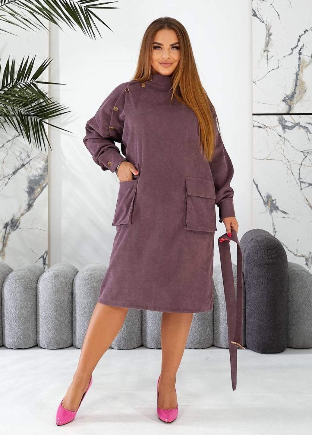 Фіолетова повсякденний сукня міді під пояс Україна