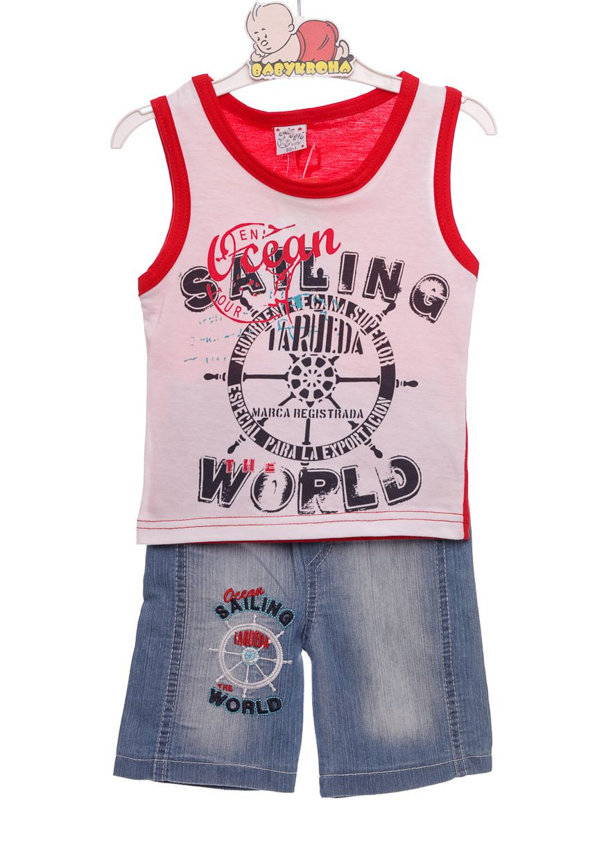 Красный летний майка с шортами для мальчика джинсовые морской красный 80 см (31283) BABYKROHA