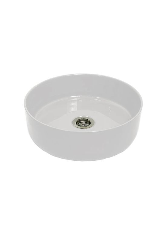 Раковина, умивальник ARENA, штучний камінь, кругла, без відвернення для змішувача та переливу, 360х113мм, накладний, білий Adamant (365749219)