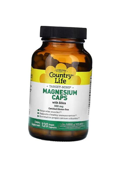 Магний с кремнием, Target-Mins Magnesium Caps with Silica, 120вегкапс (36124119) Country Life (329408635)