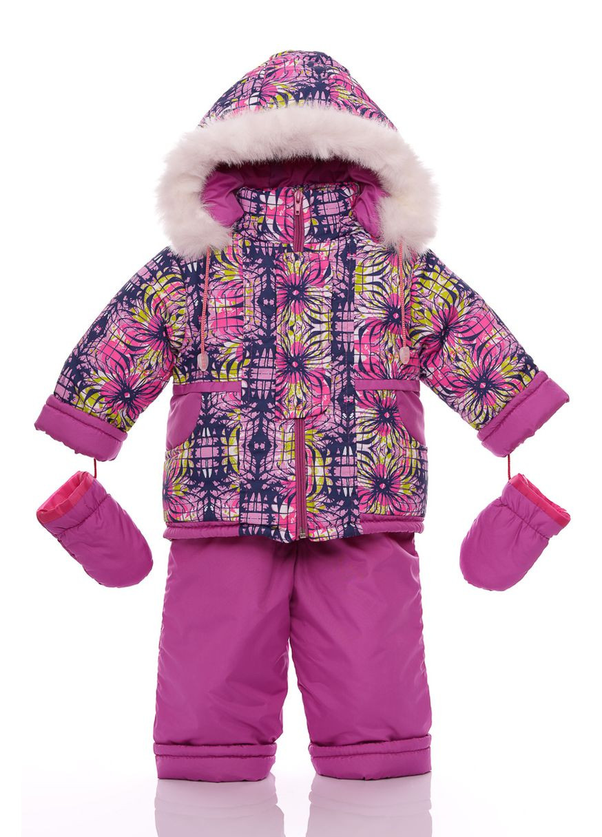 Розовый зимний комбинезон на синтепоне для девочки с принтом абстракции ноль подстежка розовый 86 см (27632) BABYKROHA