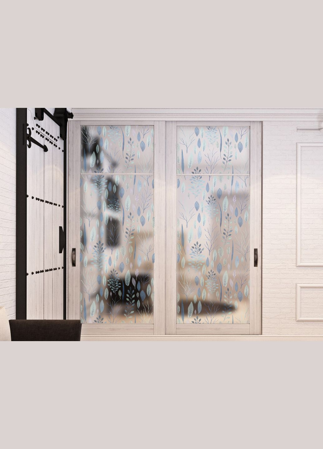 Матовая пленка на окна и зеркала Синие листочки самоклейка на стекло 1 метр погонный Zatarga (324218725)