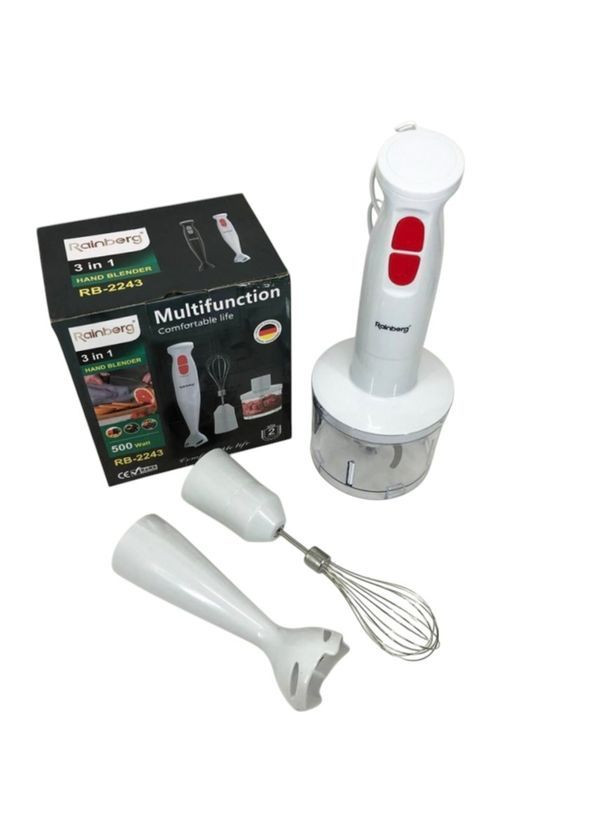 Занурювальний блендер 3 в 1 RB-2243 / Кухоний подрібнювач з міксером 500 Вт Білий Rainberg (362354508)