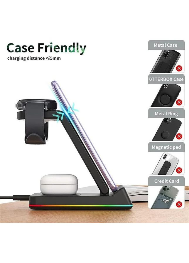 Док-станция беспроводная с часами 5в1 15 Вт, Белый No Brand RGB (321951985)