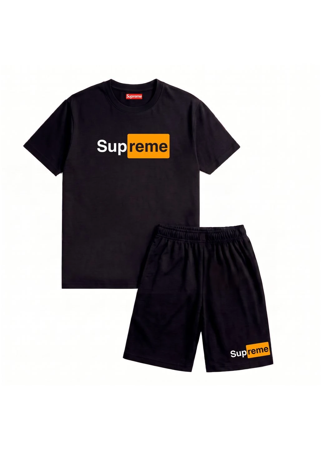 Чоловічий літній костюм Supreme шорти+футболка чорний Freedom (394980372)