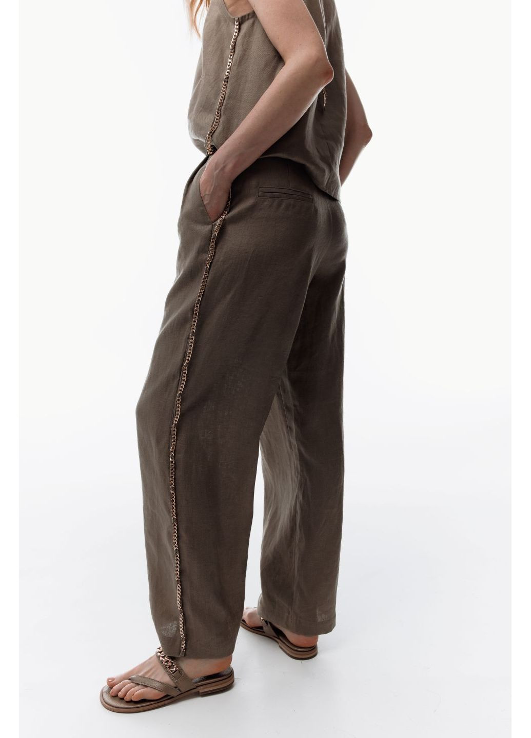 Лляні штани вільного крою - Темний бежевий, XS Juli Briz (361253377)