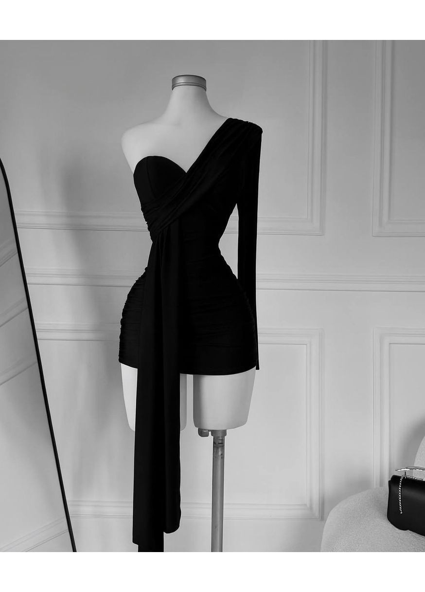 Черное повседневный, коктейльное, вечернее, кэжуал женское платье на одно плечо No Brand однотонное