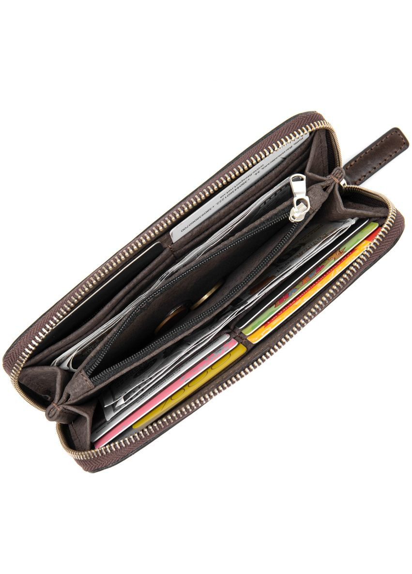 Женское кожаное портмоне на молнии с отделением для карт коричневое (sku_11466) No Brand (328218664)