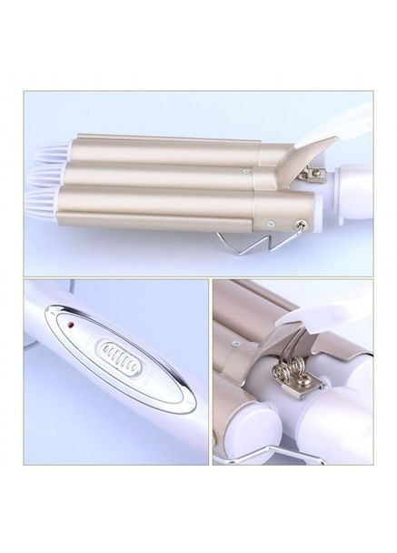 Професійна потрійна плойка для волосся керамічна щипці km-1010 Pro Золотисто-біла Kemei (306716540)