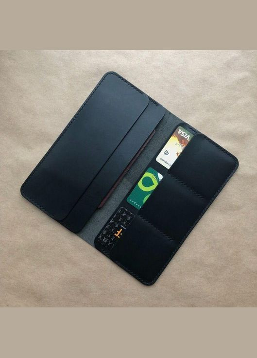 Шкіряний портмоне Billfold ручної роботи натуральна шкіра на кнопках клатч, чорний, 16*9 см No Brand (329746498)