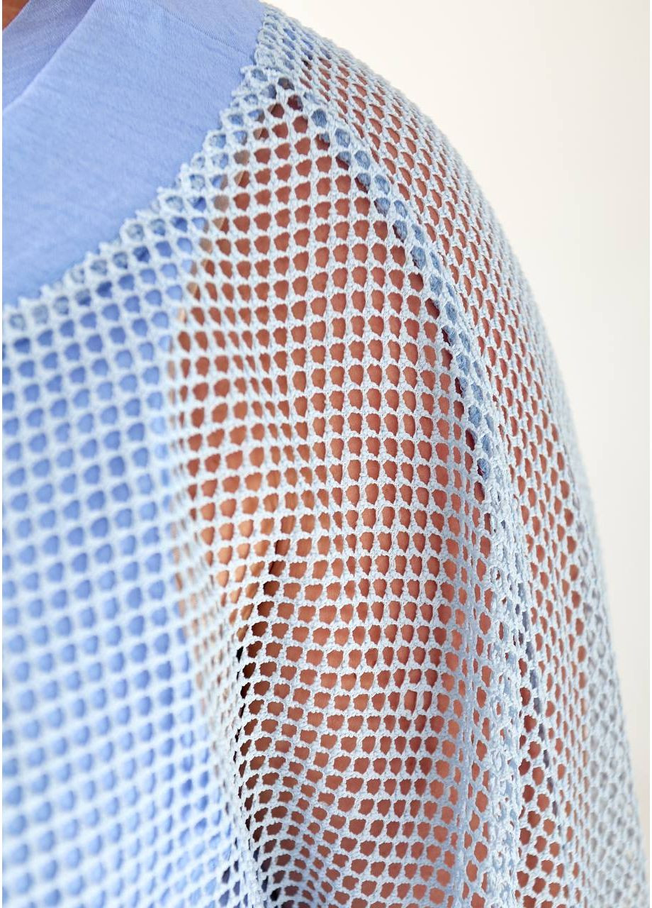 Голубое праздничный, повседневный, кэжуал женское платье двойка сеткой Style Point однотонное