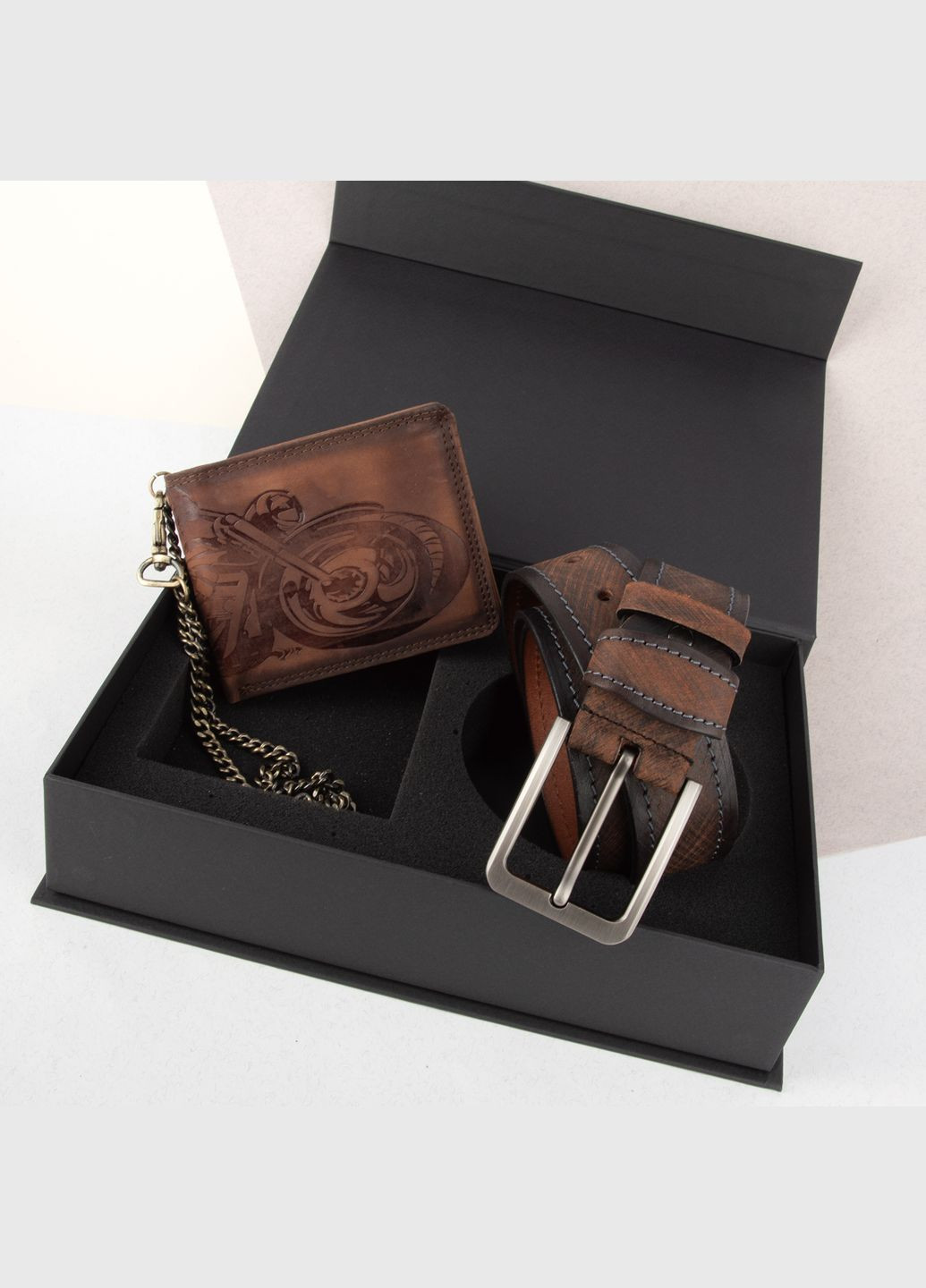 Подарунковий чоловічий набір 2514 (портмоне та ремінь) коричневий в коробці HandyCover (331332276)
