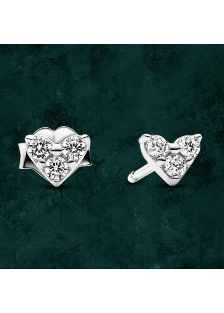 Серебряные сережки "Сияющее сердце" Pandora (Пандора) 293003c01 No Brand (363028388)