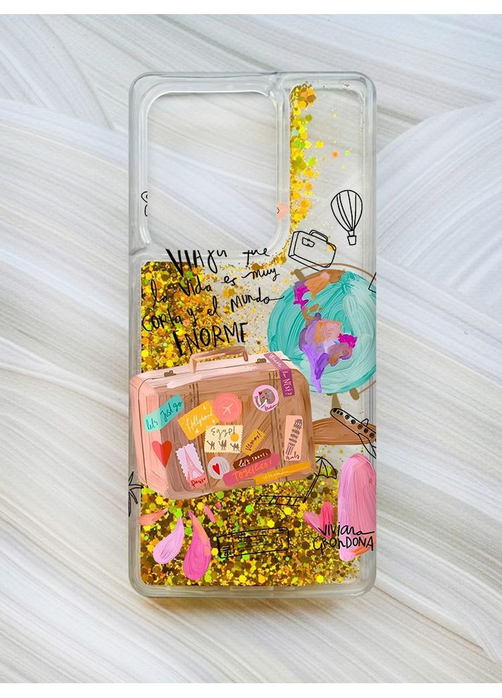 Чохол з плаваючими блискітками на Xiaomi Redmi 13C / Poco C65 Золотистий Подорожуй (принт 329) CASE CONTROL (360685887)