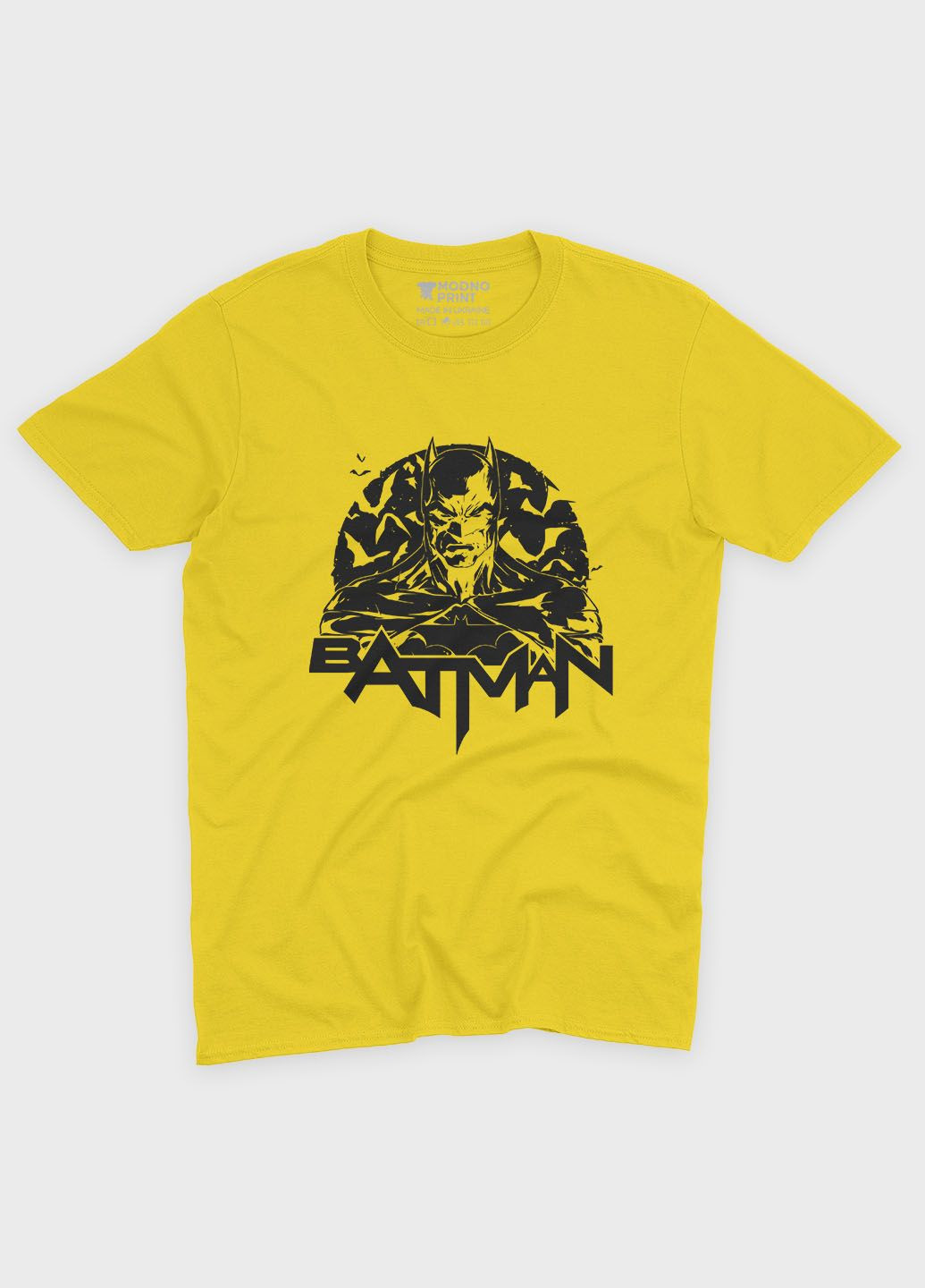 Желтая демисезонная футболка для девочки с принтом супергероя - бэтмен (ts001-1-sun-006-003-012-g) Modno