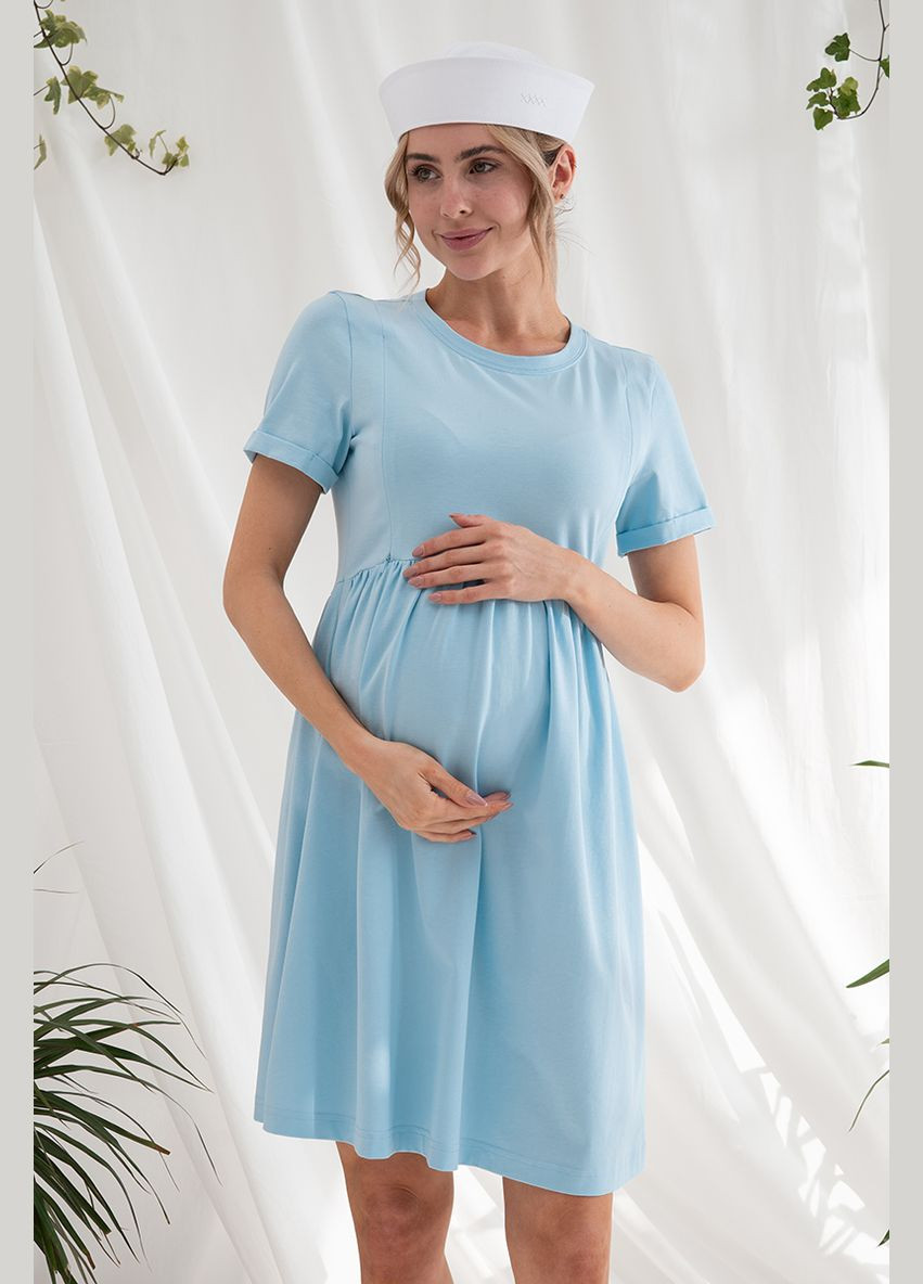 Блакитна блакитна сукня-футболка для вагітних та годуючих з бавовняного трикотажу Юла мама