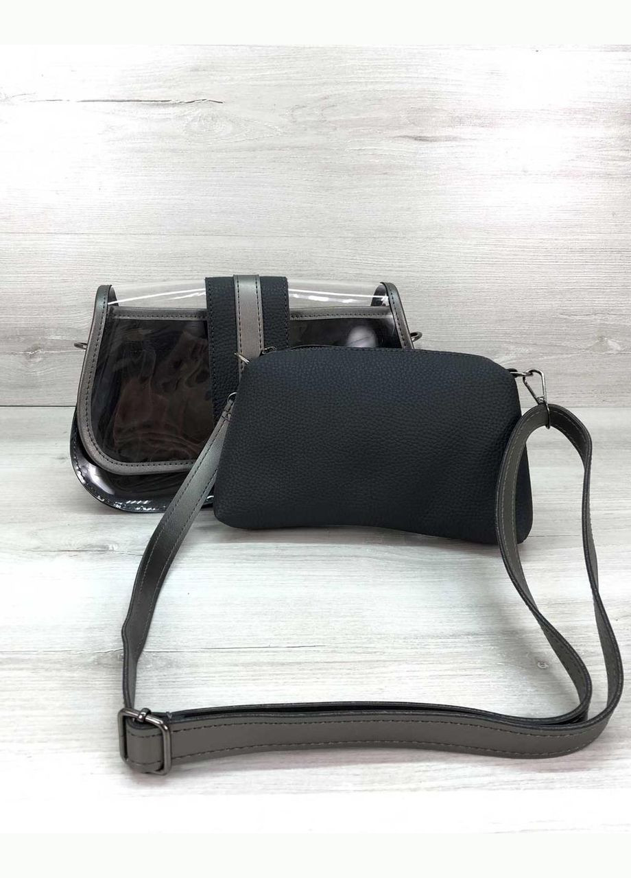 Женская прозрачная сумка на магните из экокожи «Miranda» с длинным ремешком и косметичкой цвет графит WeLassie (298921046)