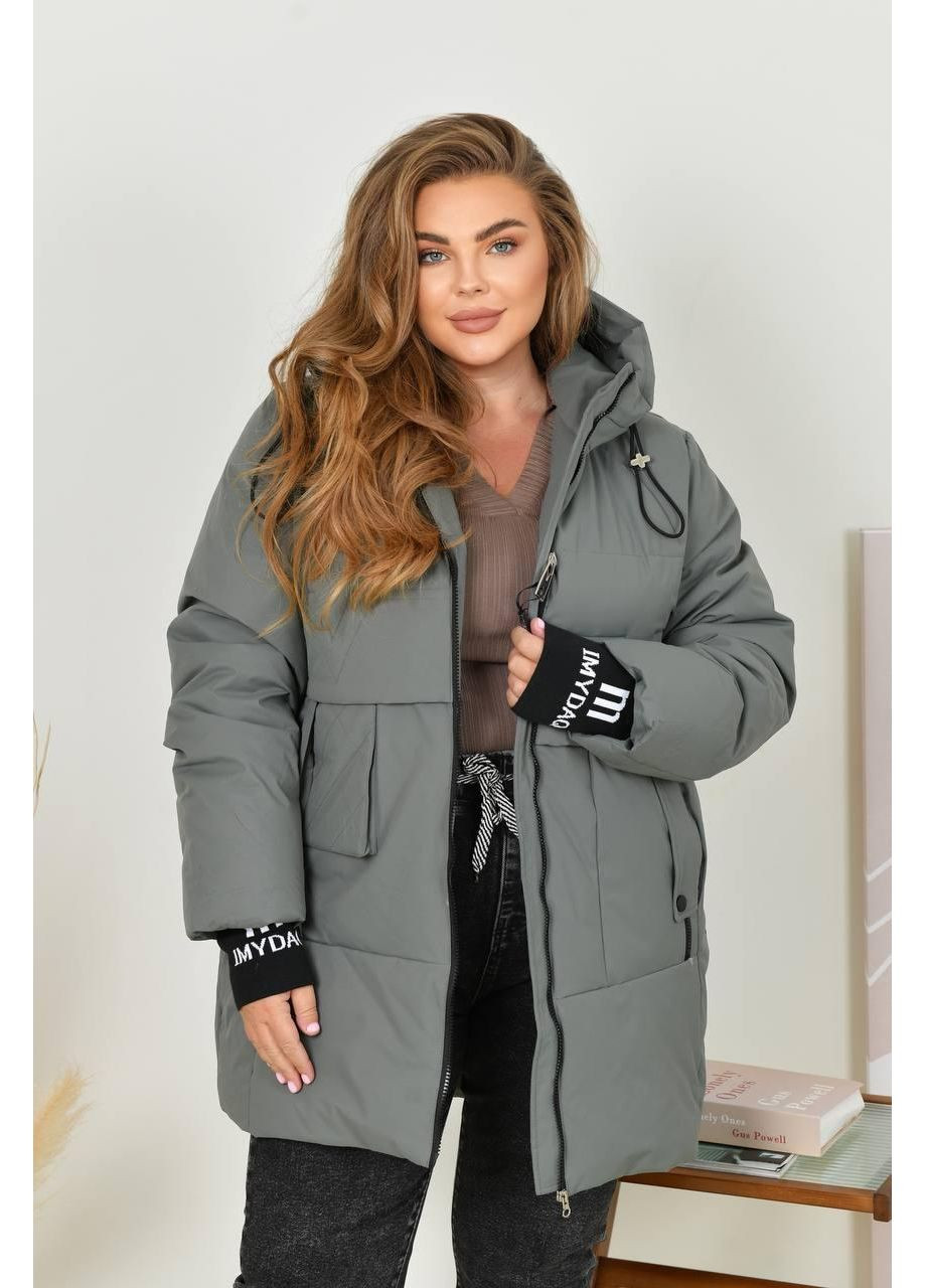 Комбинированная демисезонная женская куртка арт. 5609 серого цвета No Brand