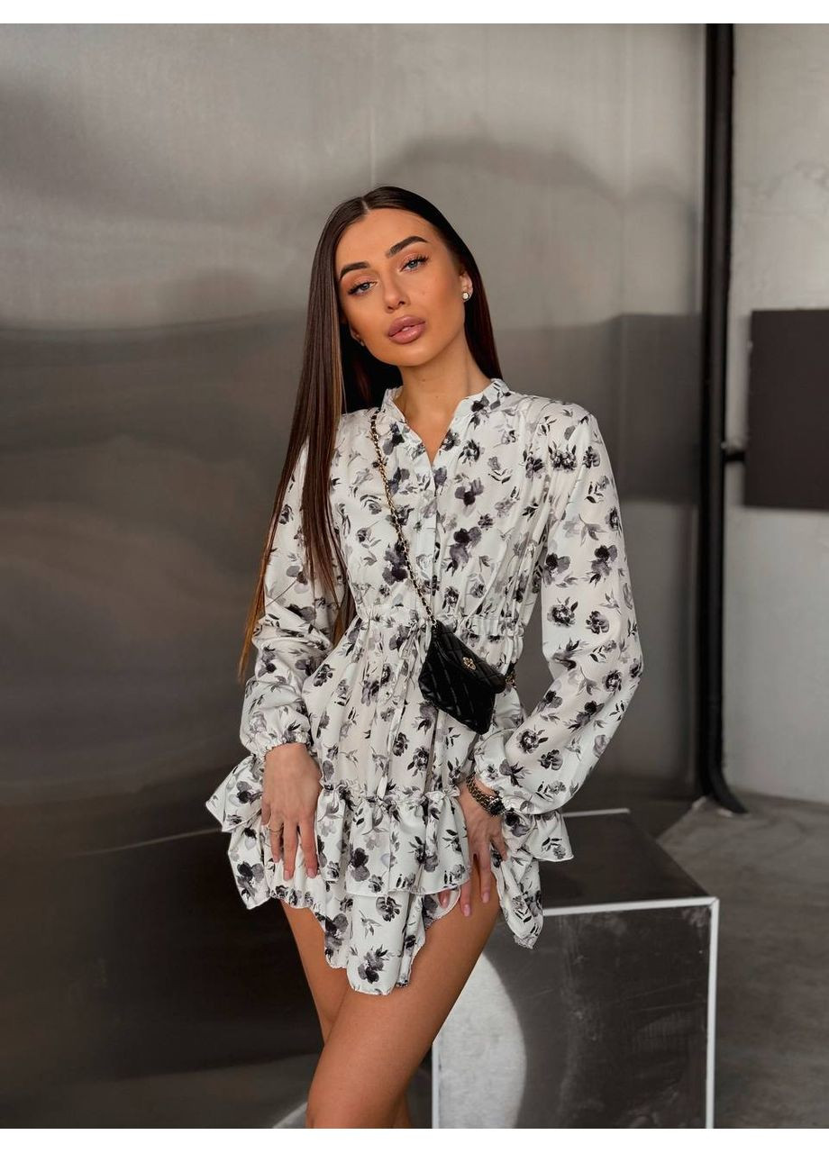 Белое повседневный женское платье из софта в цветочный принт. Україна с цветочным принтом