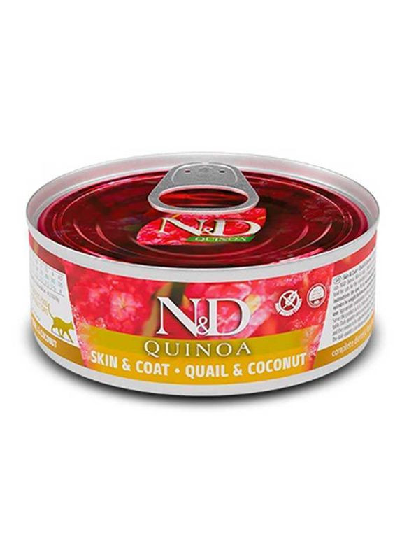 N&D Quinoa Skin&Coat Quail&Coconut Adult Cat - Беззерновой консервированный корм с перепелом, киноа и кокосом для кошек - 70 г Farmina (336182605)