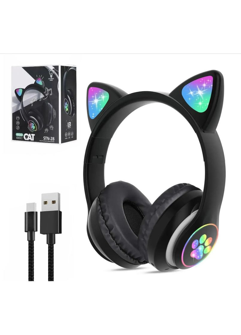 Бездротові навушники з вушками, STN-28, Чорний / Bluetooth навушники / Дитячі навушники з підсвічуванням No Brand (357226550)