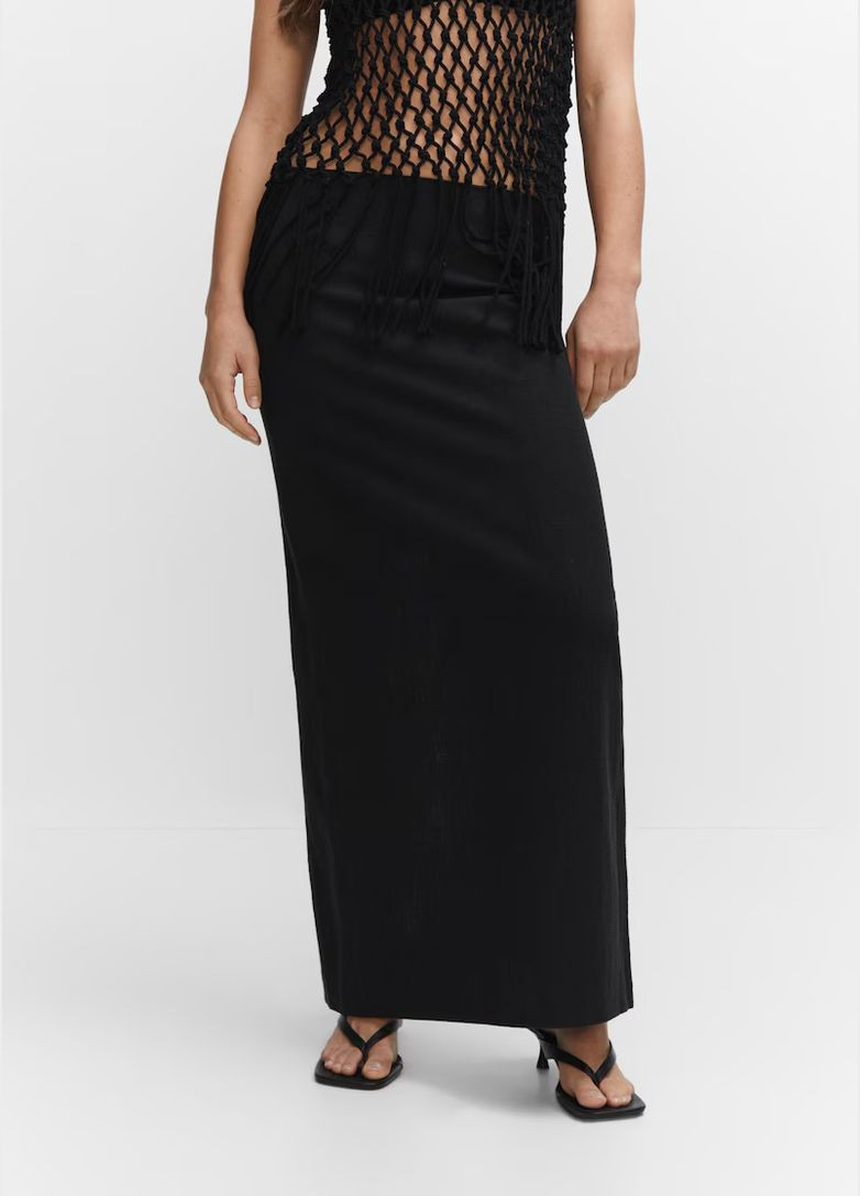 Спідниця міді максі чорна з тканини рамі Mango (336873273)