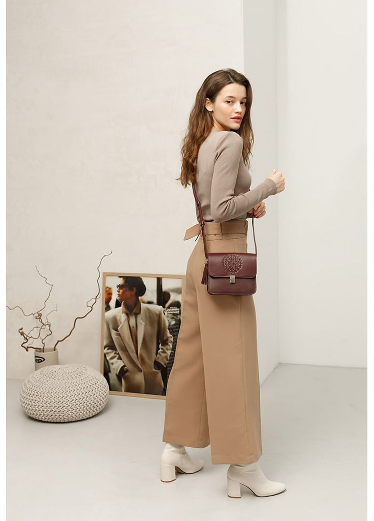 Шкіряна жіноча бохо-сумка Лілу бордова Krast BlankNote кросс-боди (348359146)