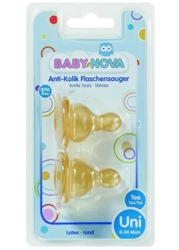Латексна соска, кругла, для чаю та води, 0+ міс., 2 шт. Baby-Nova 3961082 (328310118)