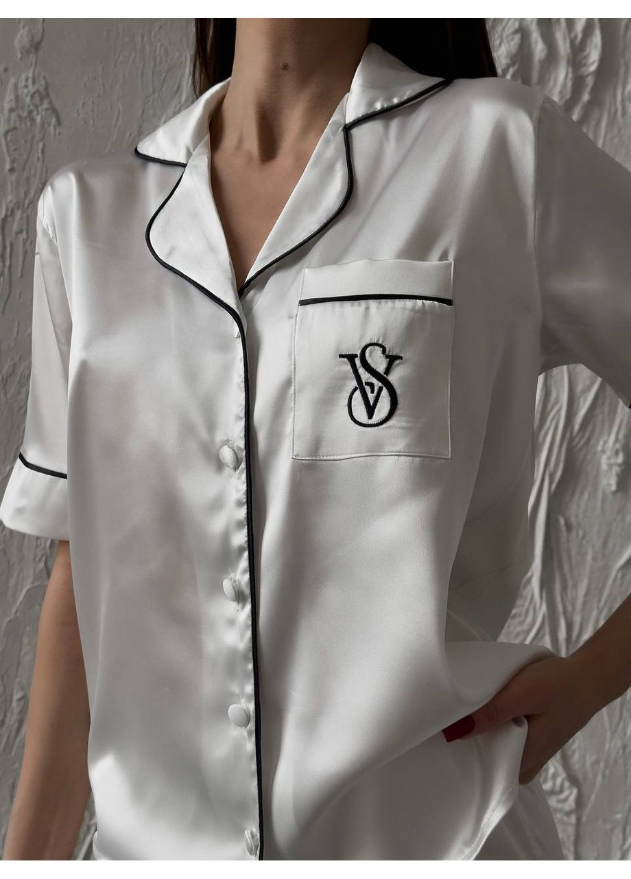 Белая всесезон женская пижама | белая рубашка + шорты Vital-Textile 1257