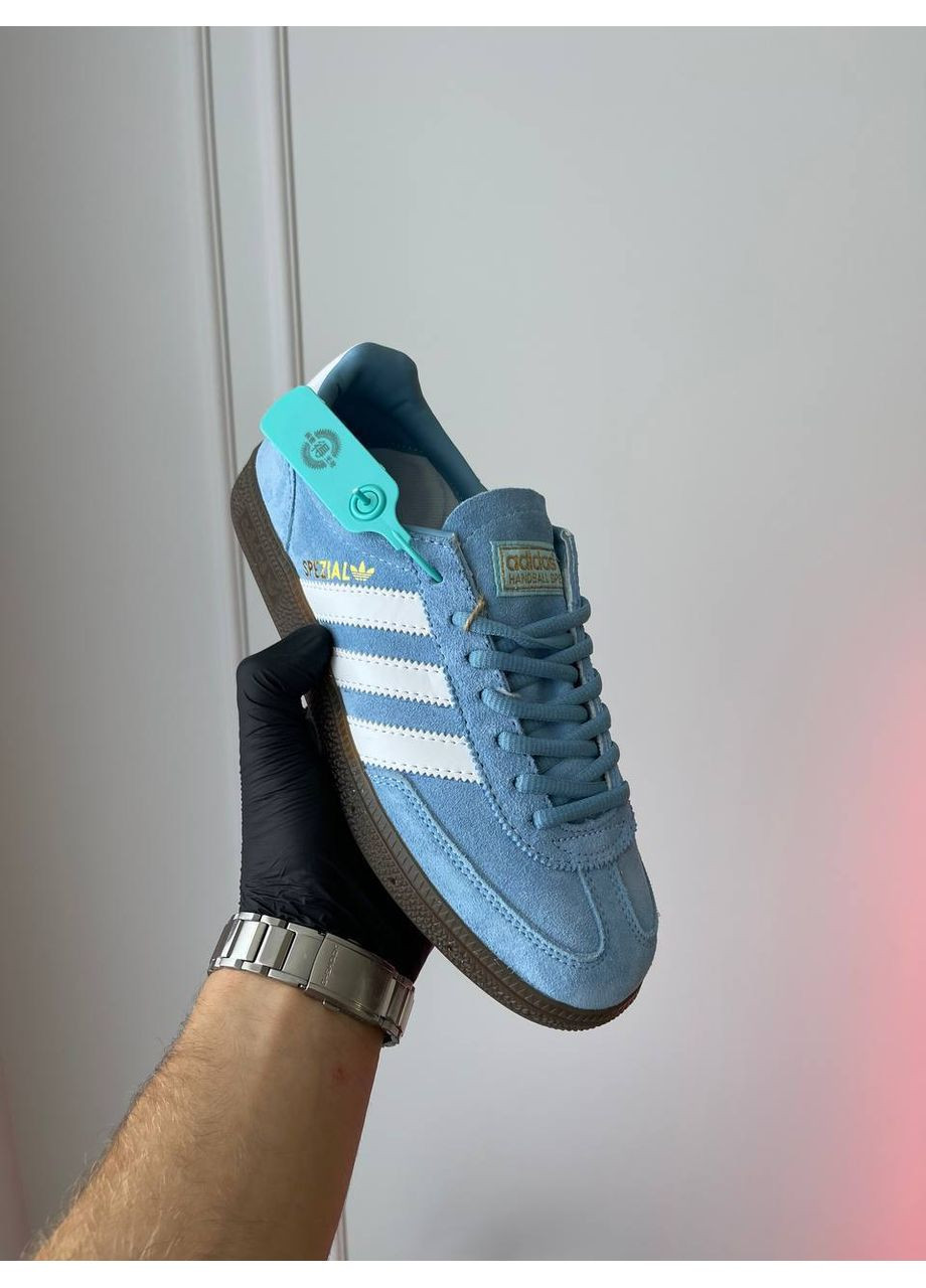 Голубые демисезонные кроссовки мужские и женские adidas spezial handball blue white | адидас специал голубые No Brand