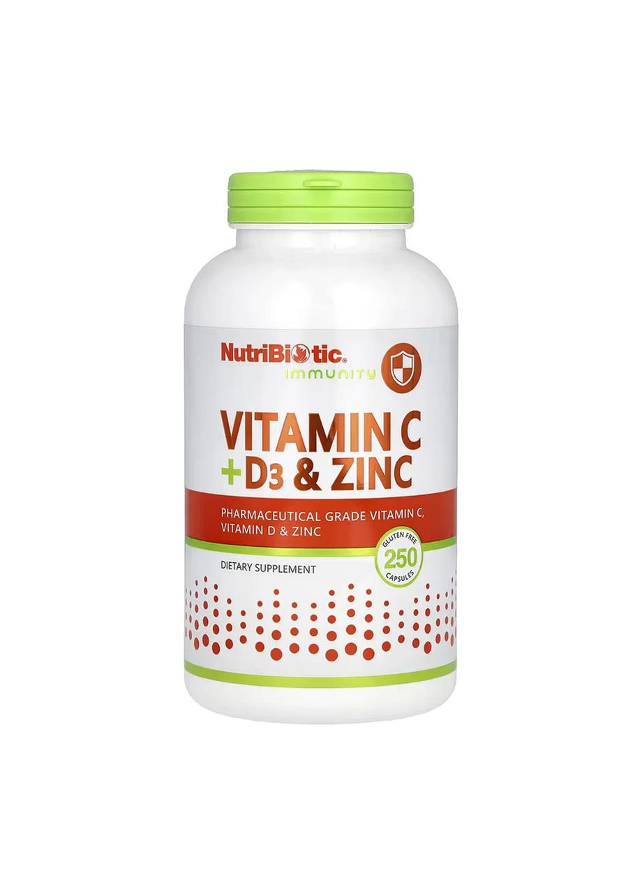 Комплекс для імунітету з вітамінами D3+C+цинк, 250 капсул NutriBiotic (362971506)