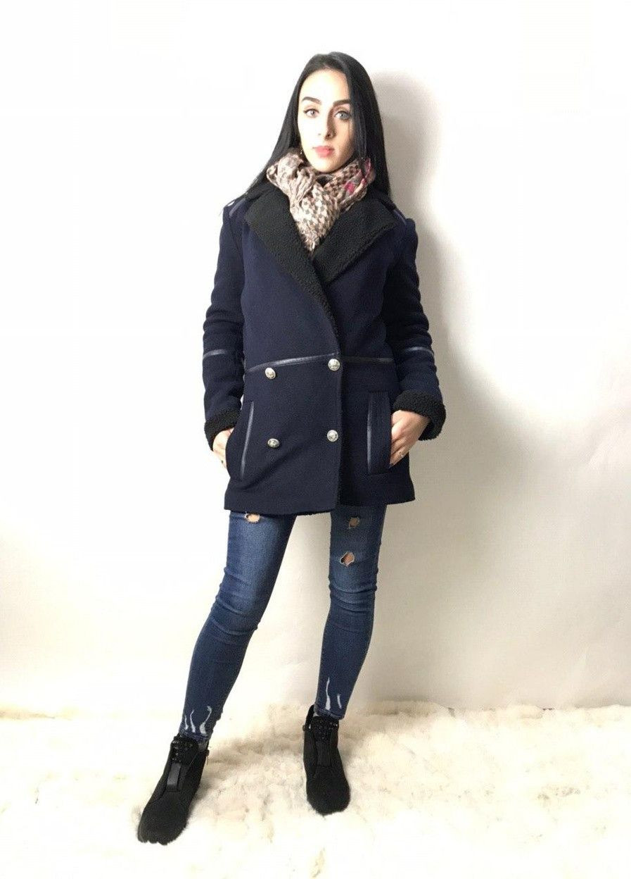 Темно-синє демісезонне Пальто CHNK9 Темно-синій Naf Naf