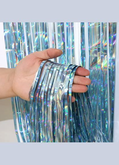 на фотозону з голограмою 1 м на 1 м блакитний Jannet Дощик (316353623)