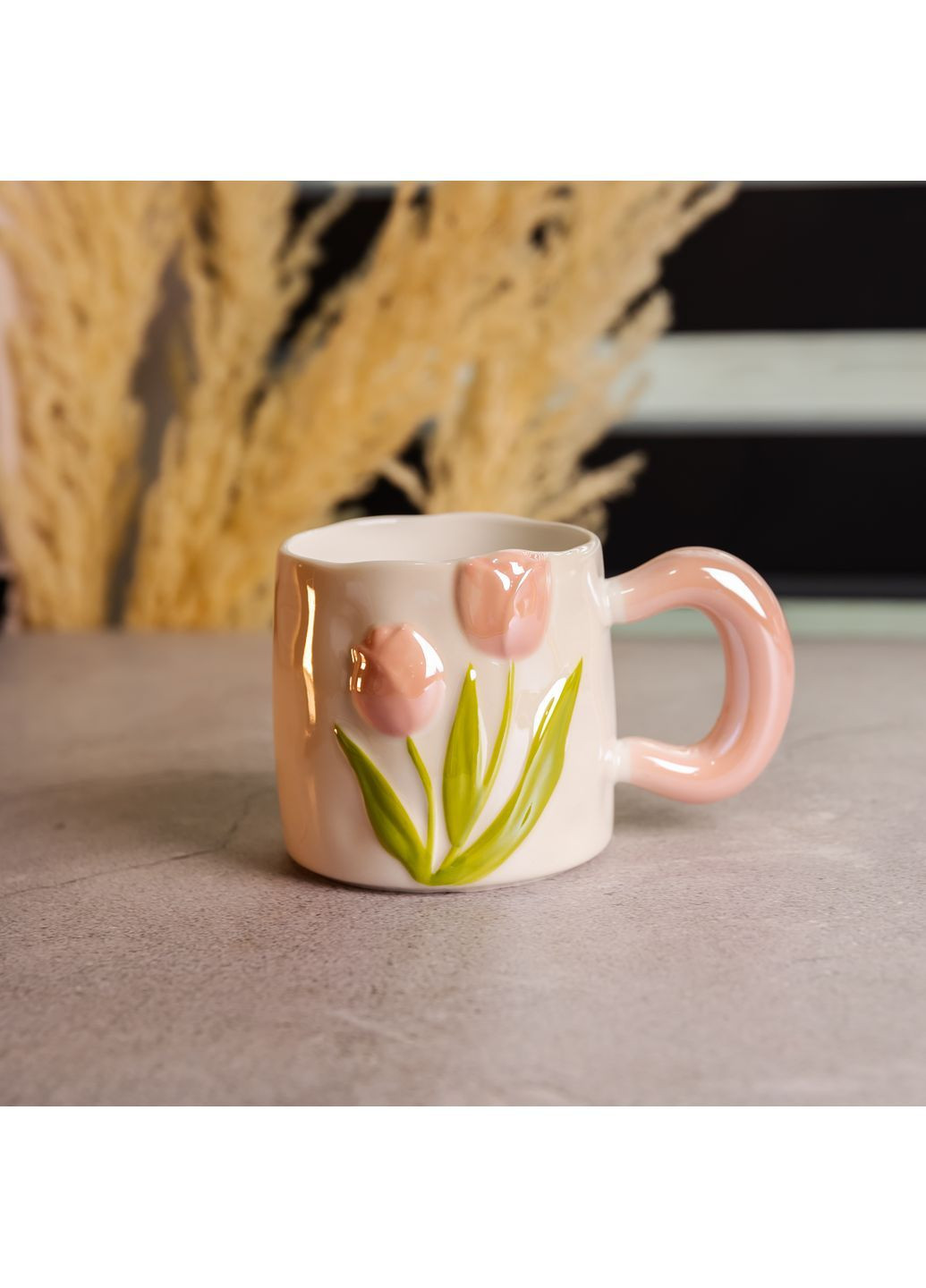 Чашка порцелянова Тюльпан 400 мл, рожевий Yiwu FM-40A No Brand (368641425)