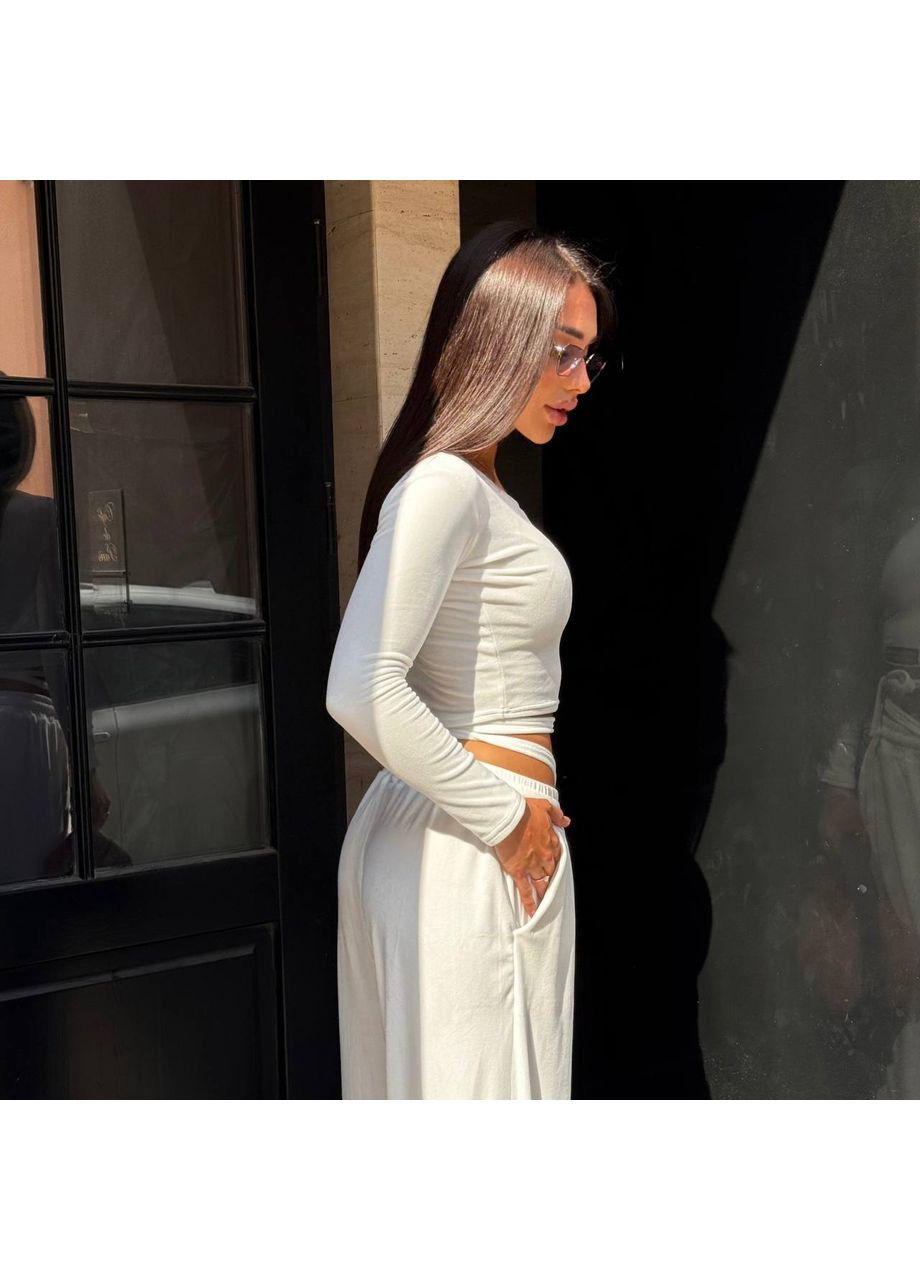 Жіночий велюровий костюм (лонгслів + палаццо) queensleep_7km 1617 BL (350199225)