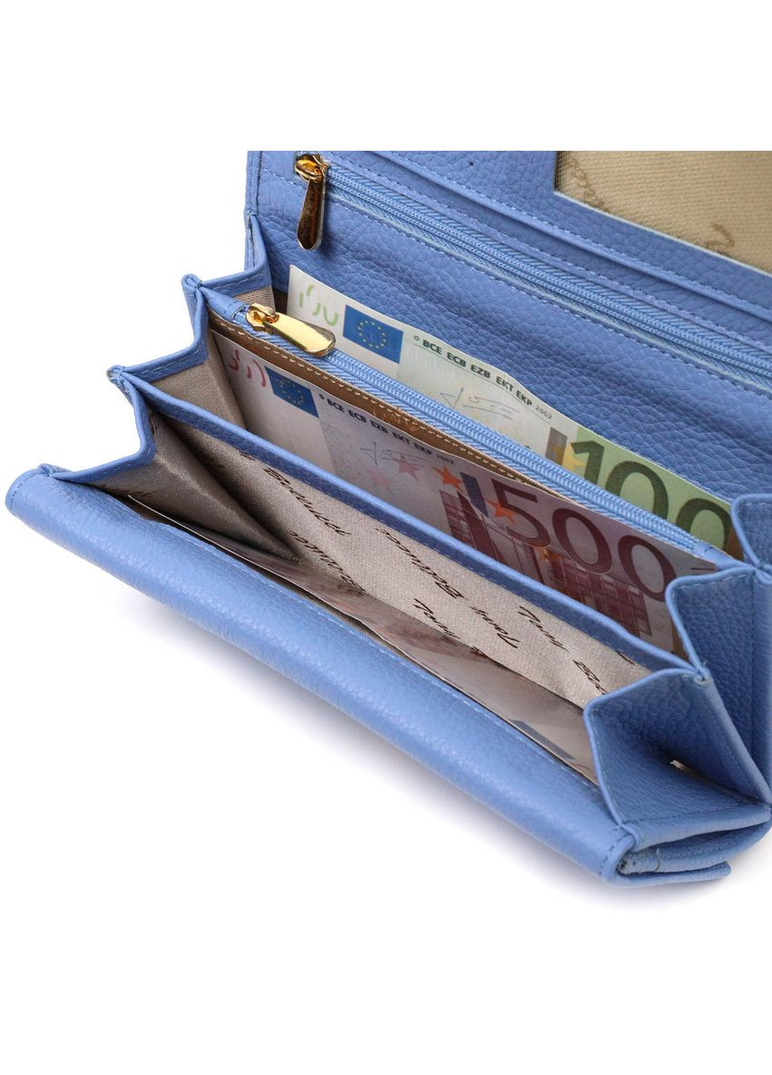 Жіночий гаманець з великою кількістю відділень із натуральної шкіри з монетницею 21962 Блакитний Tony Bellucci (306881291)