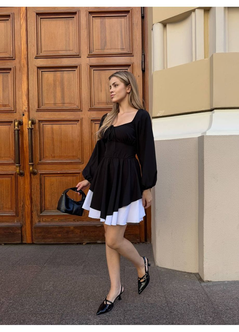 Черно-белое повседневный, кэжуал женское черное платье No Brand