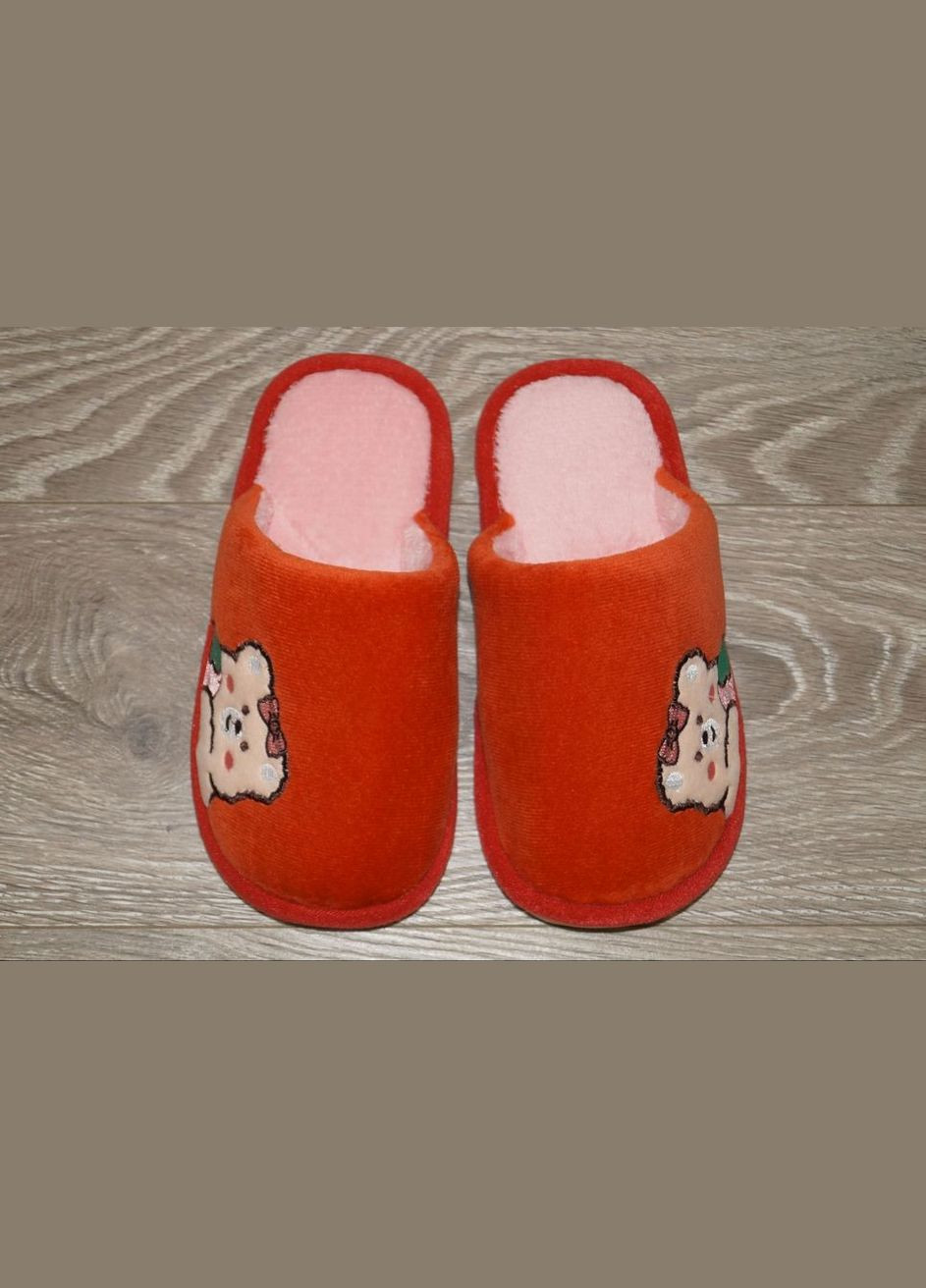 Коралловые тапочки для девочки с милым мишкой No Brand с аппликацией, с белой подошвой