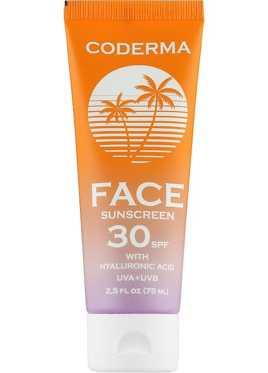 Солнцезащитный крем для лица с гиалуроновой кислотой Face Sunscreen SPF 30 75ml (962679-19161) Coderma (369548627)