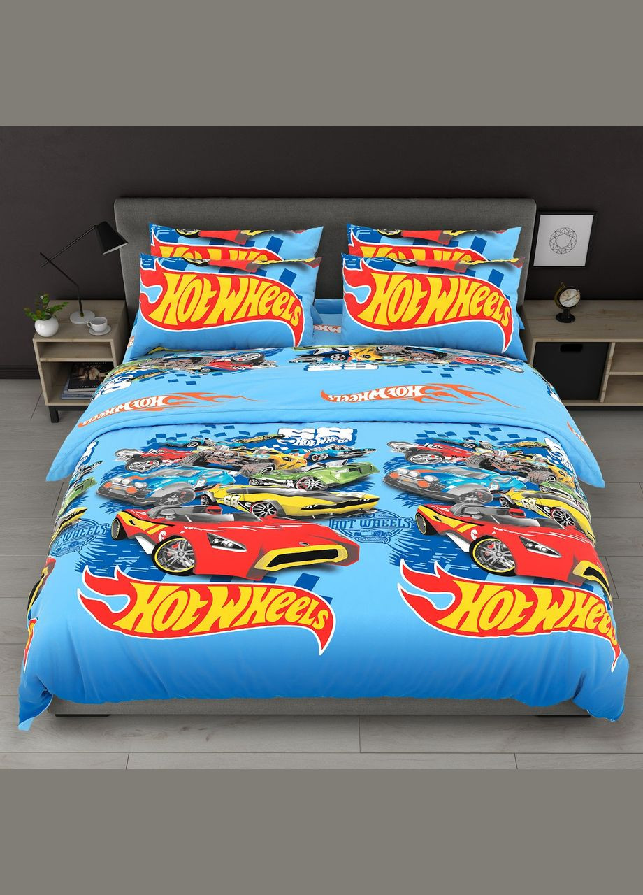 Постільна білизна бавовняна Хотвілс Півтораспальна 180 x 220 Бязь Блакитна 70 х 70 No Brand (303356896)