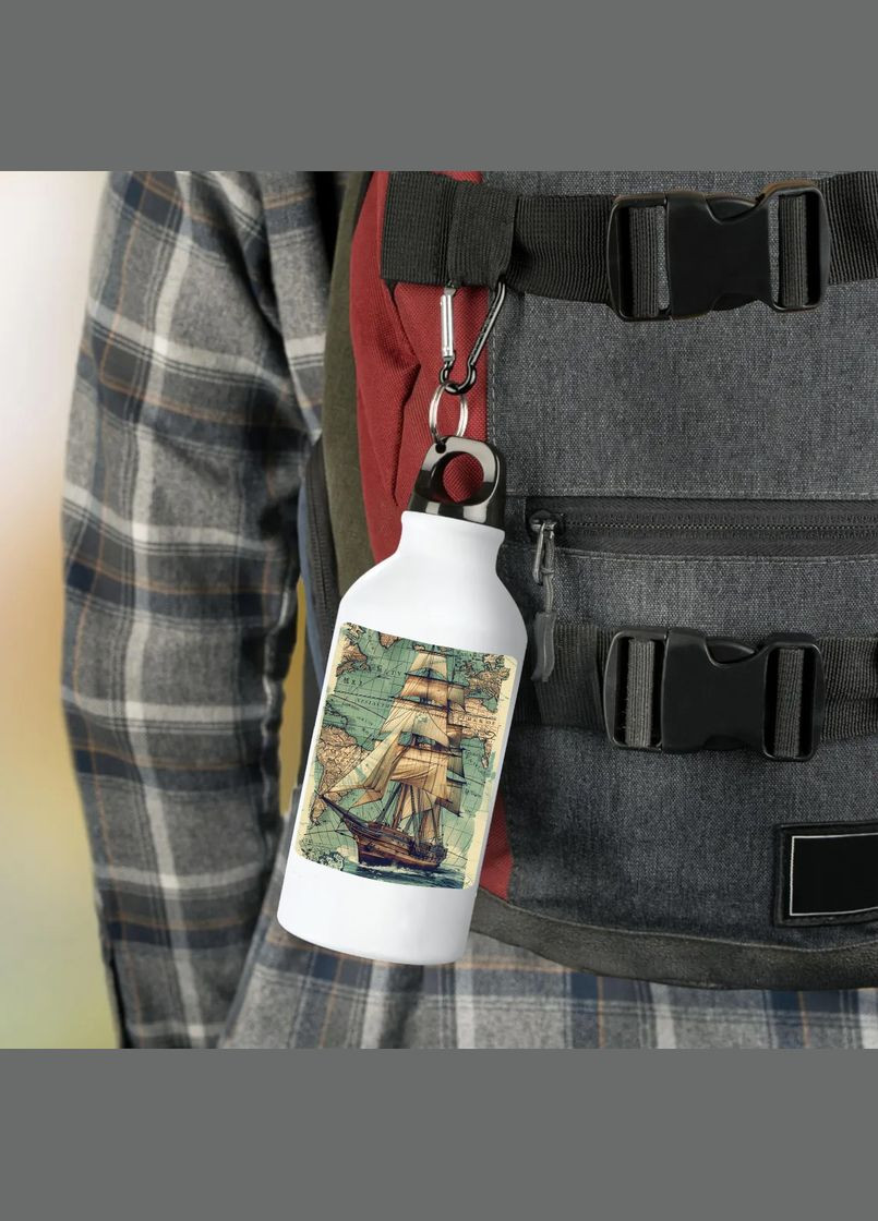 Фляга (бутылка) для воды с карабином 500 мл Металлическая (Туристическая, Для кемпинга, Для спорта) #24 500 мл Белый No Brand (323639718)