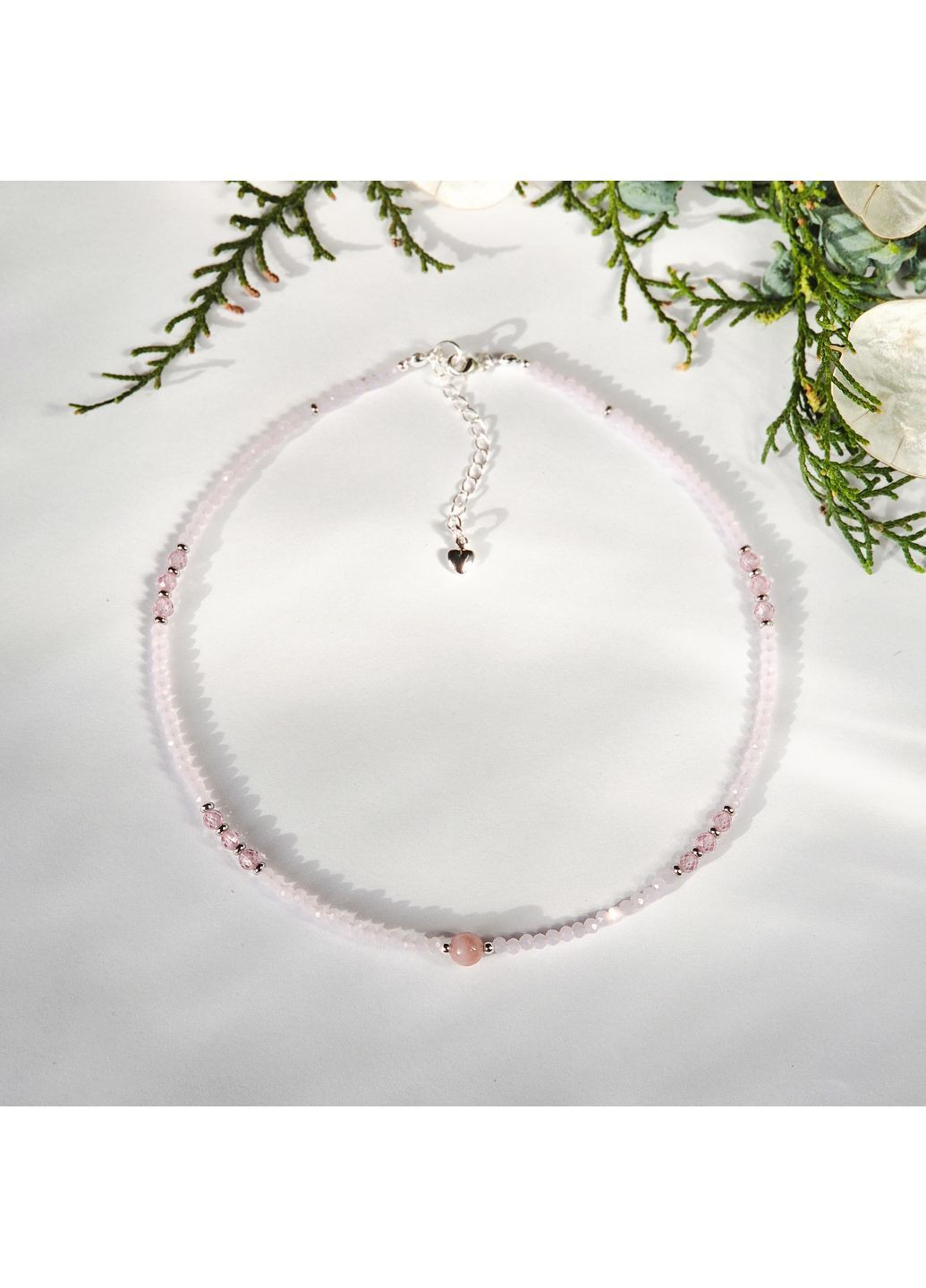 Чокер Чеський Кришталь, Циркон +вставка Полуничний Кварц, гіп-ний сплав колір срібло d-3-4-6мм+- L-37-42см No Brand циркон, кварц латунь, натуральний камінь, скло срібло (362695391)