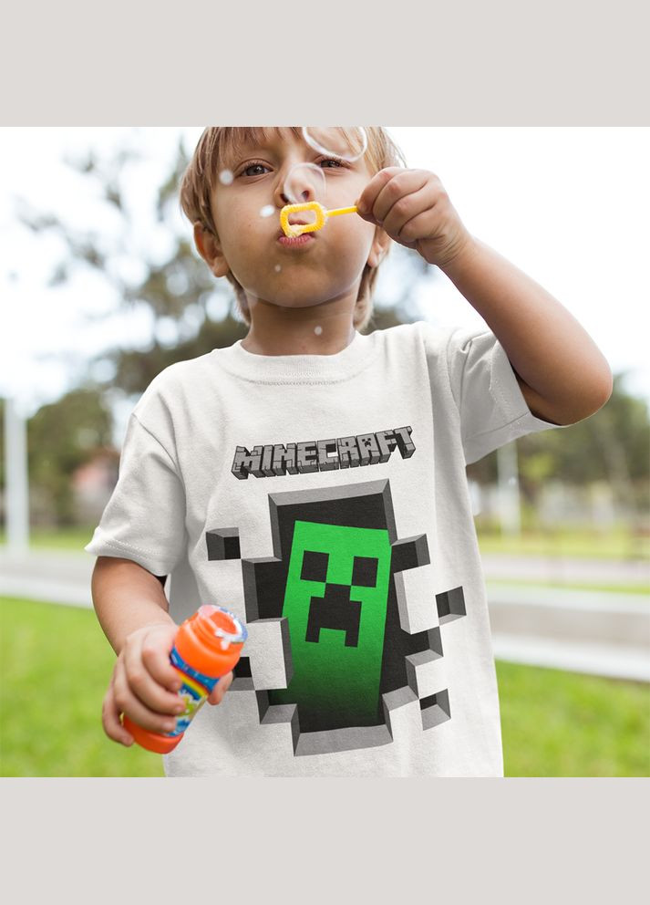 Біла демісезонна футболка біла з оригінальним принтом онлан гри minecraft "кріпер creeper minecraft майнкрафт" Кавун футболка