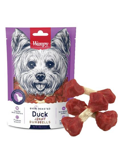 Лакомство для собак Duck Jerky Dumbbells 100 г (6927749820383) Wanpy (279573352)