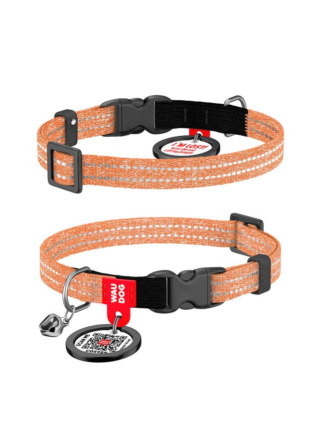 Нашийник для котів з відновленої бавовни Re-cotton з QR паспортом, світловідбиваючий, пластиковий фастекс,, Ш 10 мм, Дов WAUDOG (362582335)